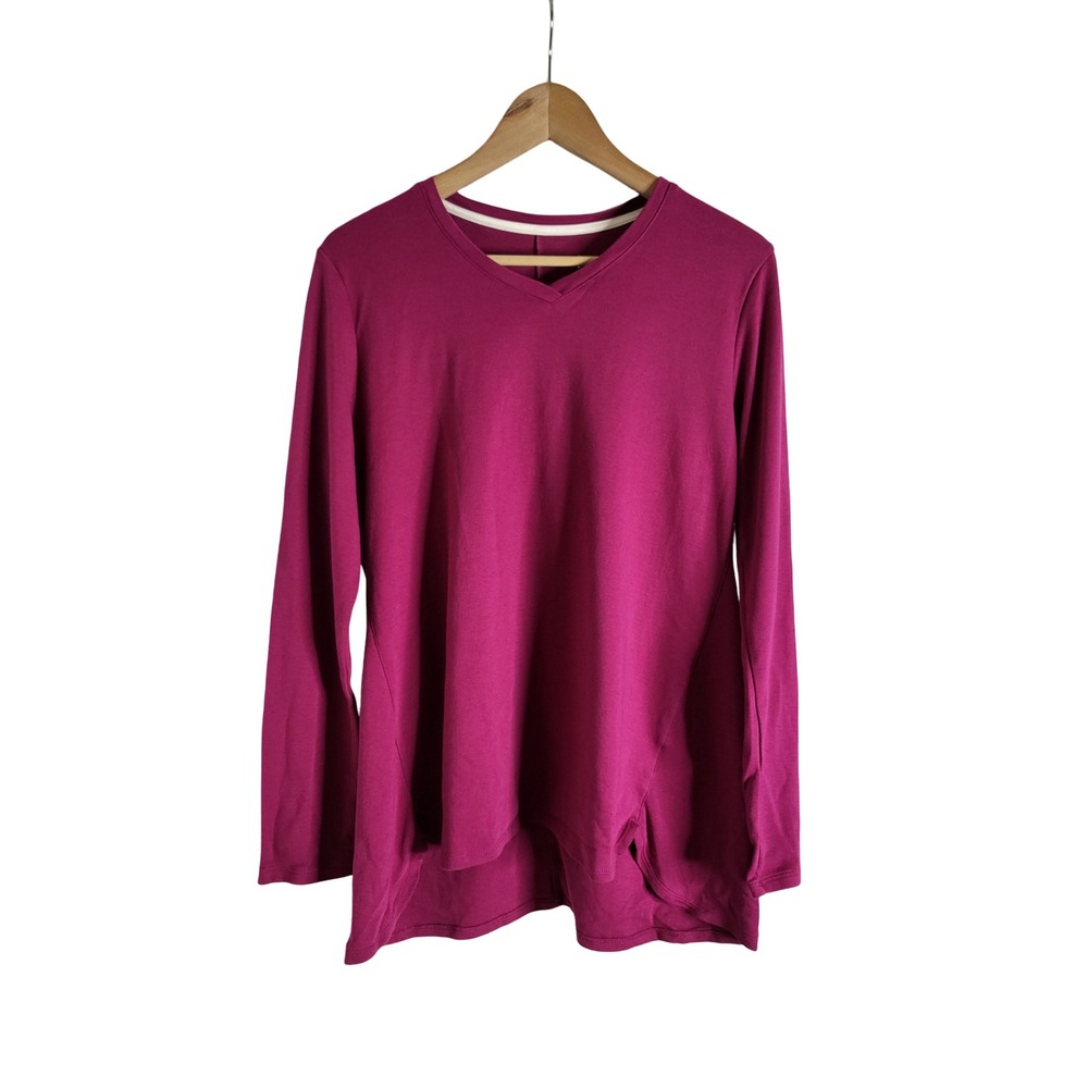 Isaac Mizrahi Live Essentials V-Neck Long Sleeve Top Berry Pink M Cozy & Comfy